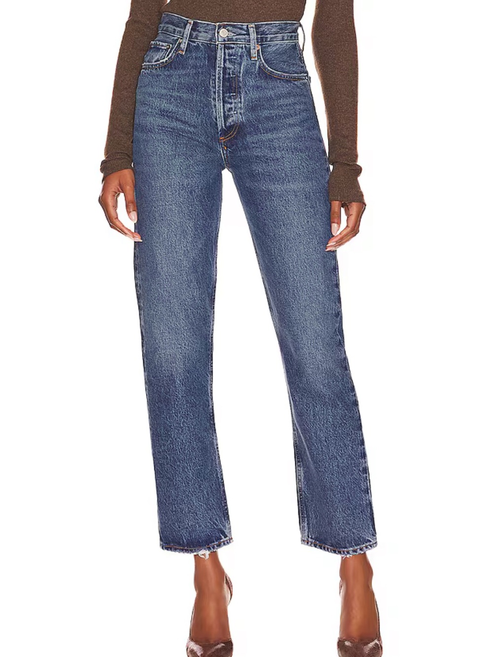 Agolde High-Rise Straight-Leg Jeans in Faded Blue
